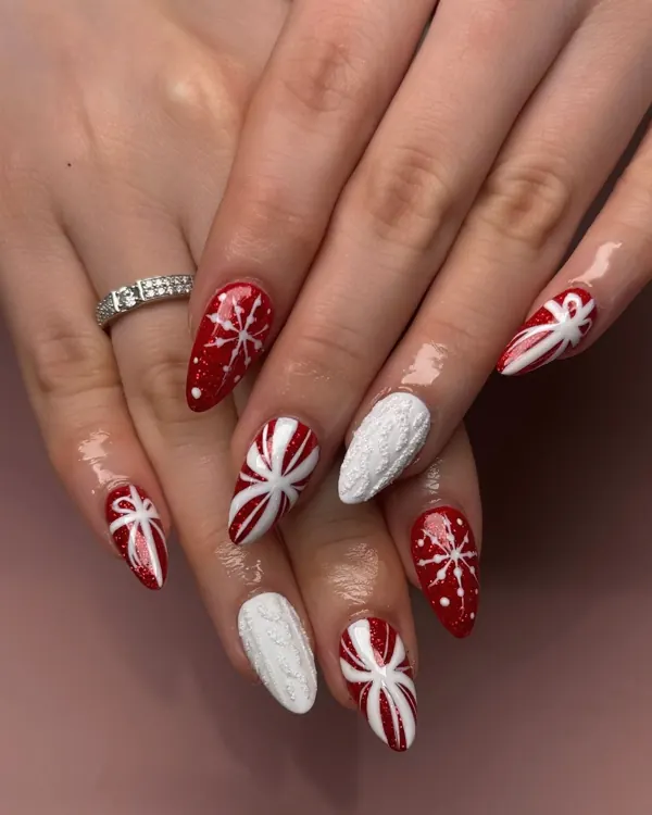 Red and white holiday nails